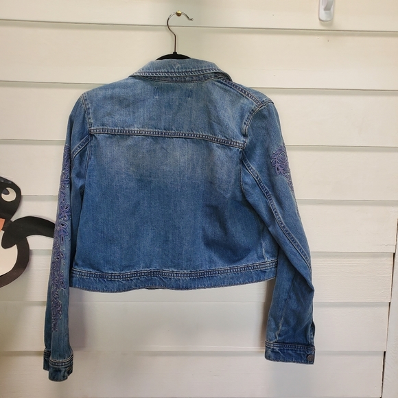 Calvin Klein Jeans Jacket with Embroidery on Sleeves Size L Good Condition - Picture 5 of 6